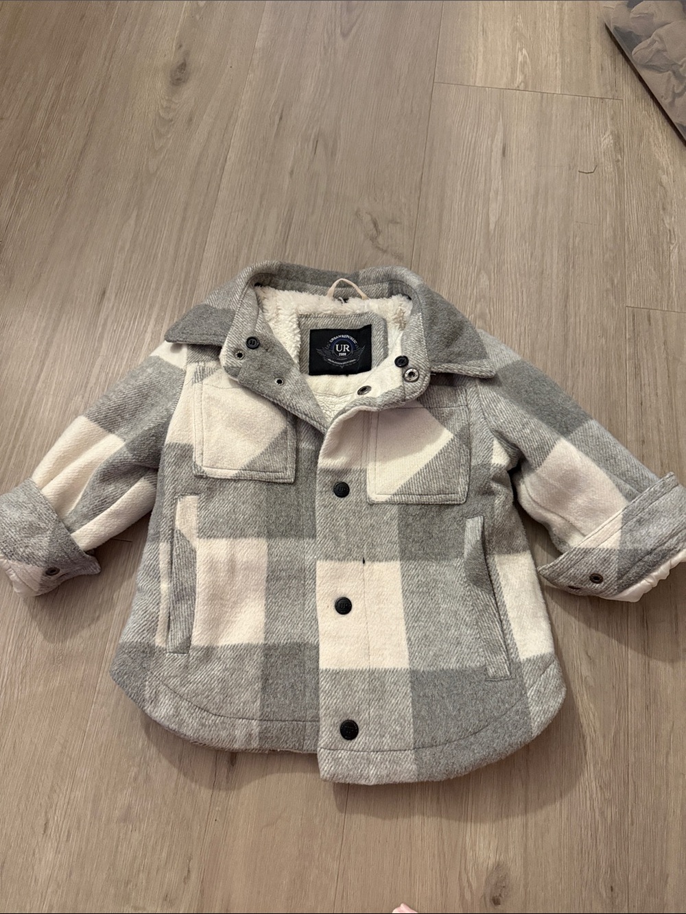 Urban Republic Gray & Cream Plaid Sherpa-Lined Pea Coat